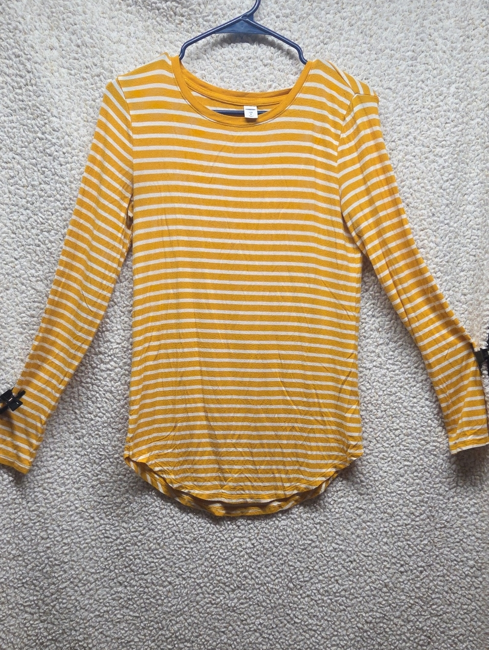 Old Navy Luxe Mustard Yellow & White Striped Long Sleeve Tee